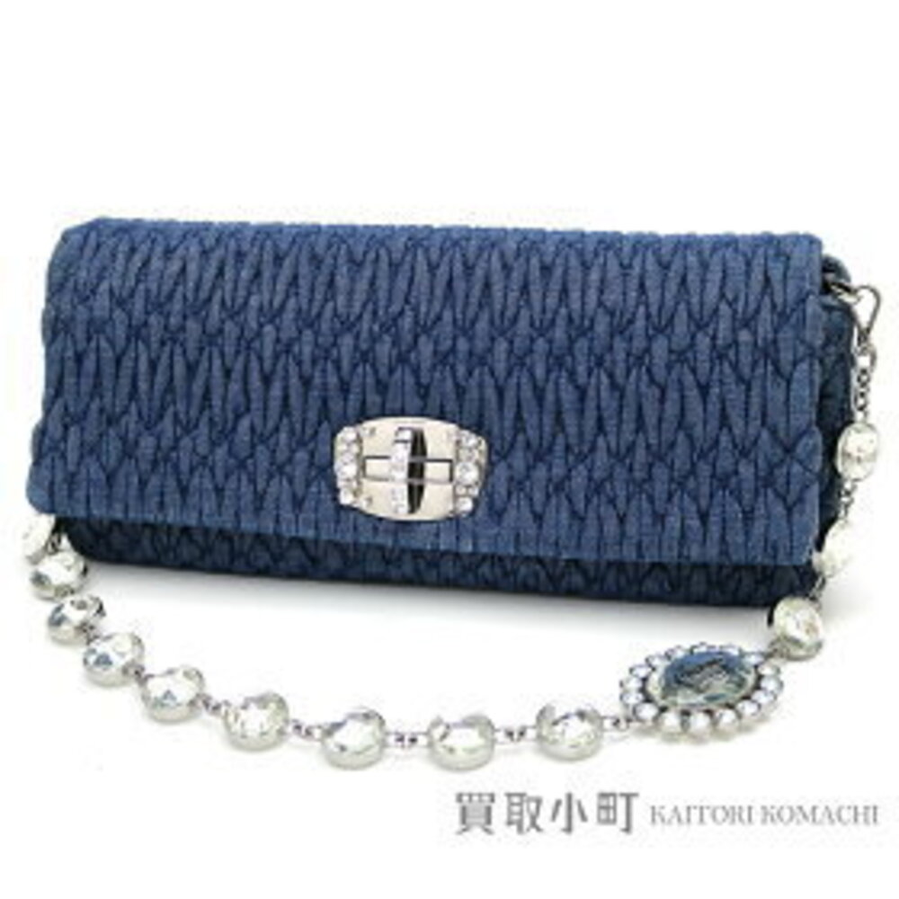 Miu Miu Denim Crystal Shoulder Bag Bejeweled Chain Clutch Rhinestones Matelass